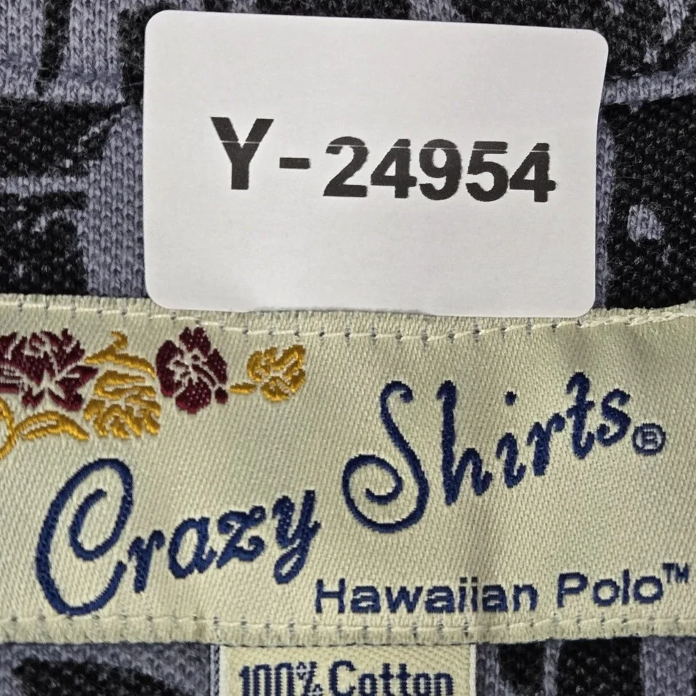 Crazy Shirts Men Polo XL Black Geometric Hawaiian Shirt‎ Short Y2K